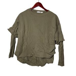Moussy Layered Crew Neck Distressed Pullover Sweater Olive Green Womens OS